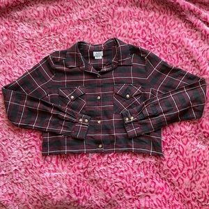 purple plaid cropped flannel